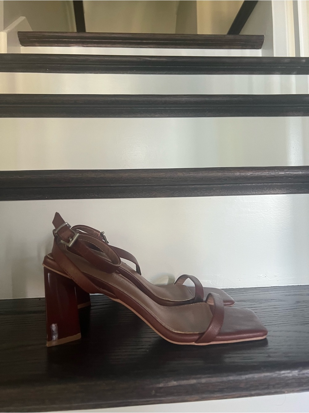 Classic Brown Strappy Square-Toe Heels